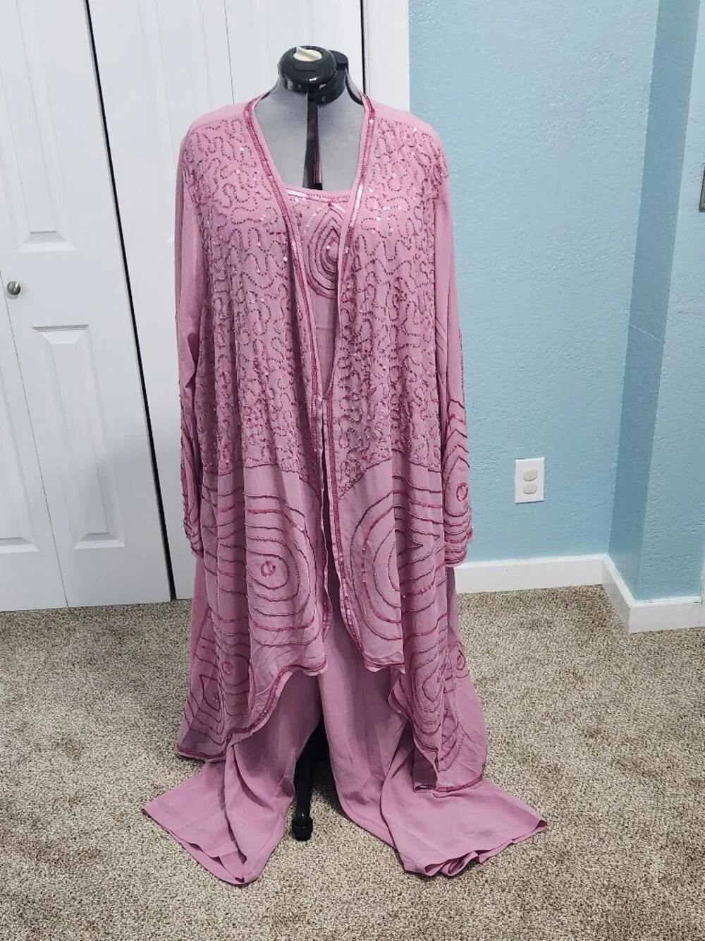 Roaman's 44W 3Pc Sequin Pant Suit Set 03-0323-0 Mauve Pink Plus Size